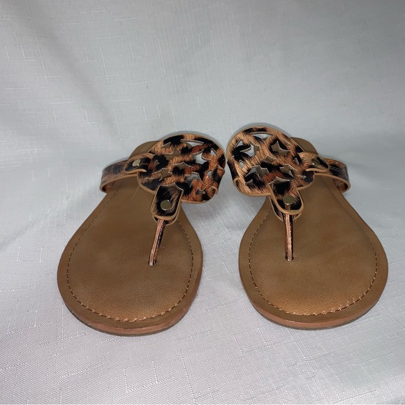 REPORT Thong Sandals Women 8.5 Brown Leopard Animal Print Flat Heel Slip On - Picture 8 of 12